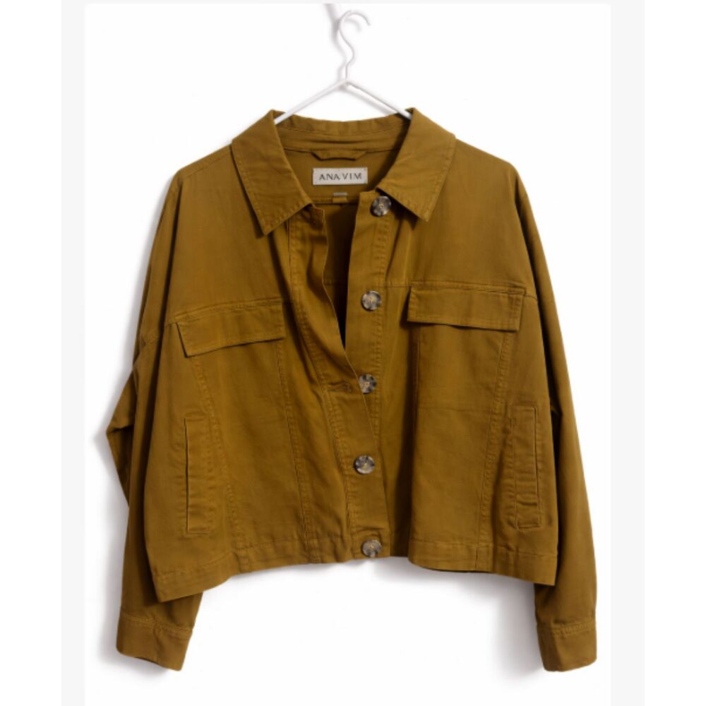 Ava & Viv Mustard Yellow 1X Cropped Utility Jacket Plus Size Fall Layering